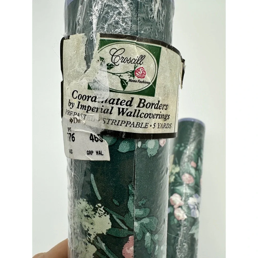 Croscill Wallpaper Border Home Decor Floral Pre-Pasted Strippable Green 5‎ Yards
